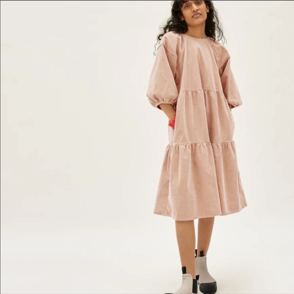 NWT XS Everlane tiered corduroy dress blush